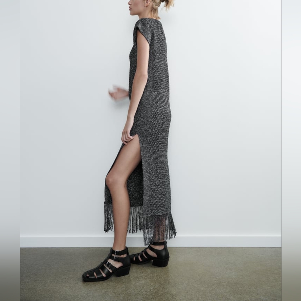 ZARA FRINGED KNIT TUNIC DRESS